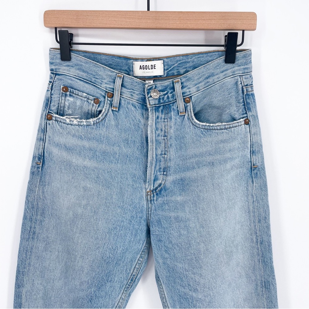 Agolde Riley High Rise Straight Leg Distressed Jeans Size 24 - Picture 2 of 12